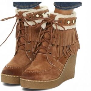 Sam Edelman  Kemper Fringe Tie up Ankle Boot Wedge|Sam Edelman Ankle Boots